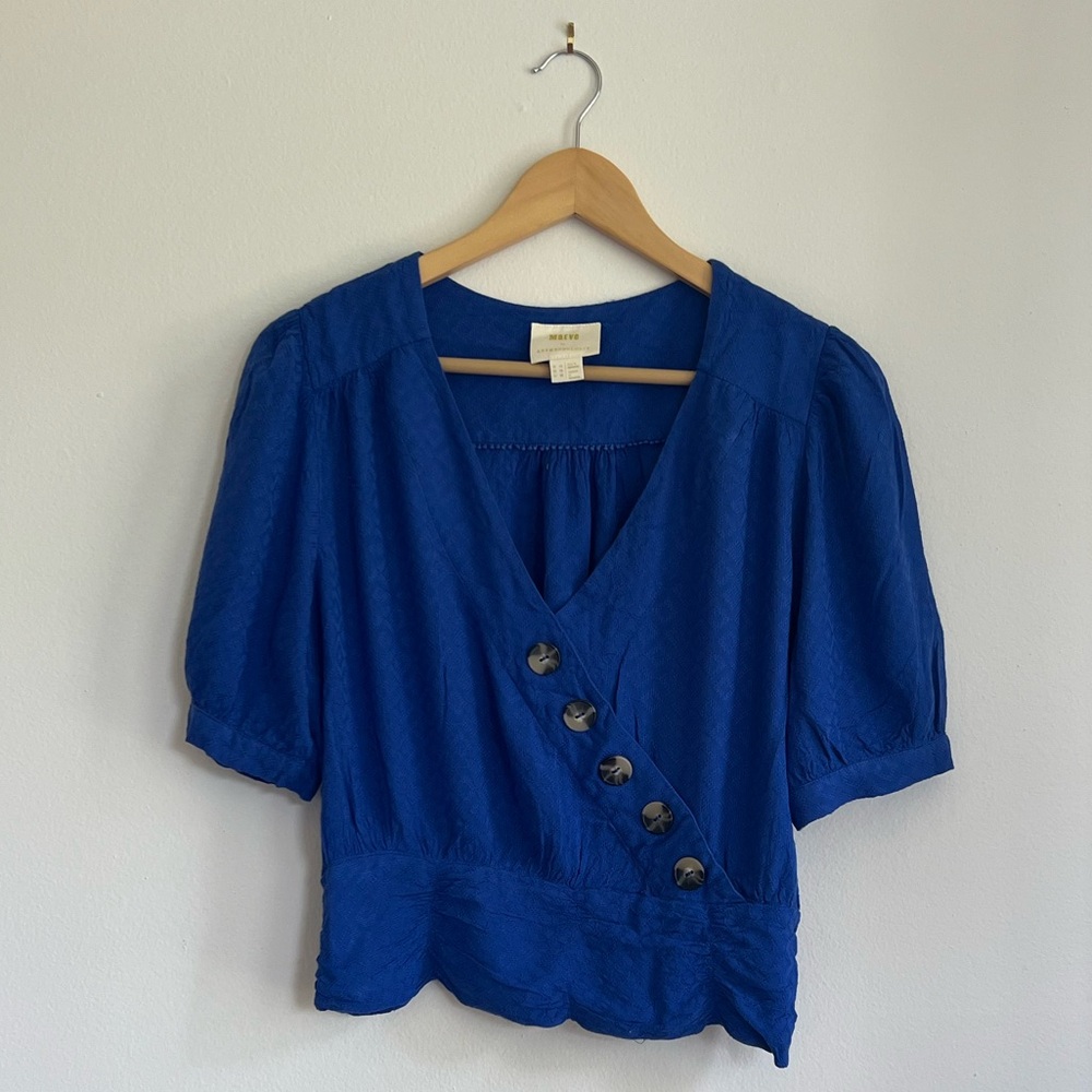 Maeve by Anthropologie Blue Cinch Waist Blouse